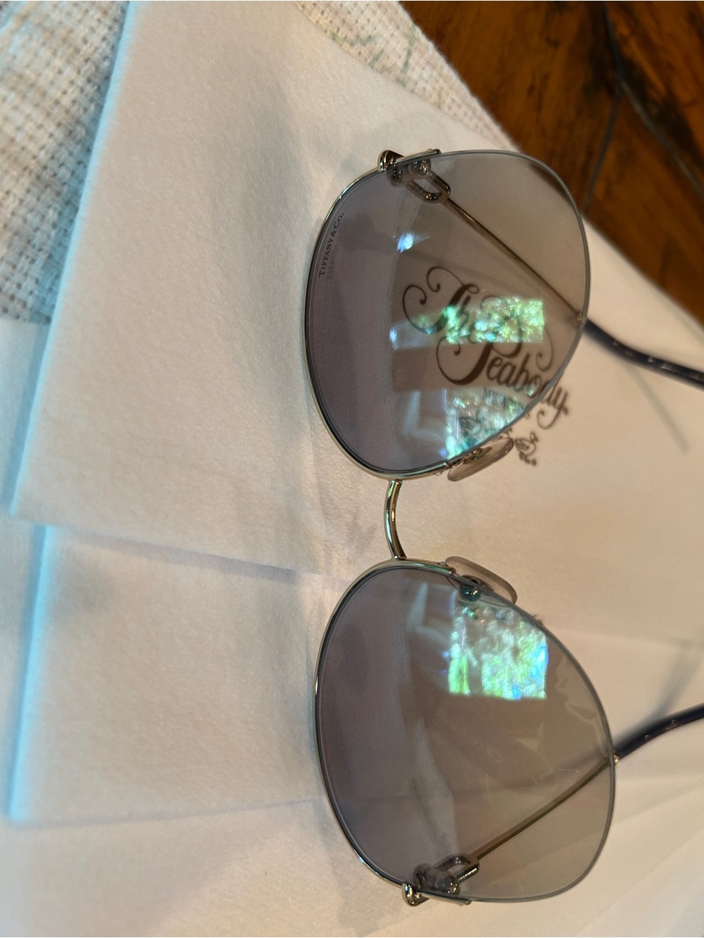 Tiffany! Gold Frame Women's Oval Sunglasses with Gray Gradient Lenses - Picture 4 of 5